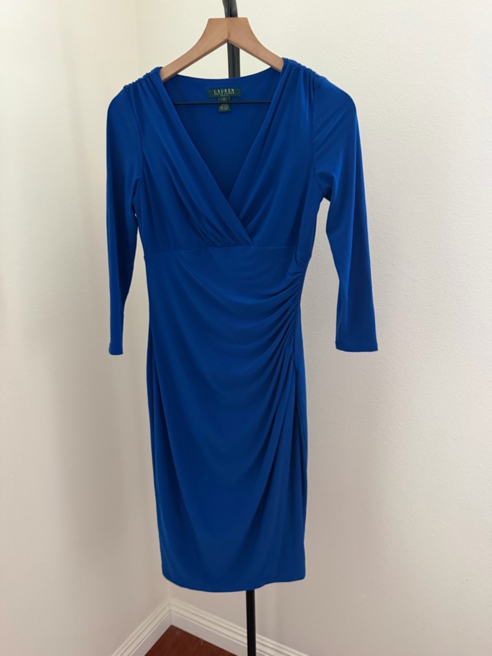 Lauren Ralph Lauren Royal Blue Faux-Wrap Midi Sheath Dress - Picture 2 of 4